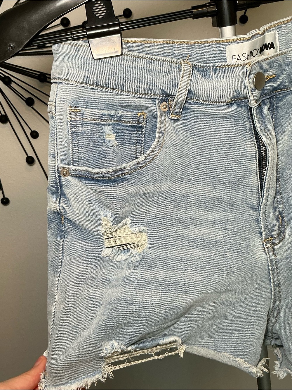 Fashion Nova Light Wash Distressed Denim Shorts - Picture 2 of 5